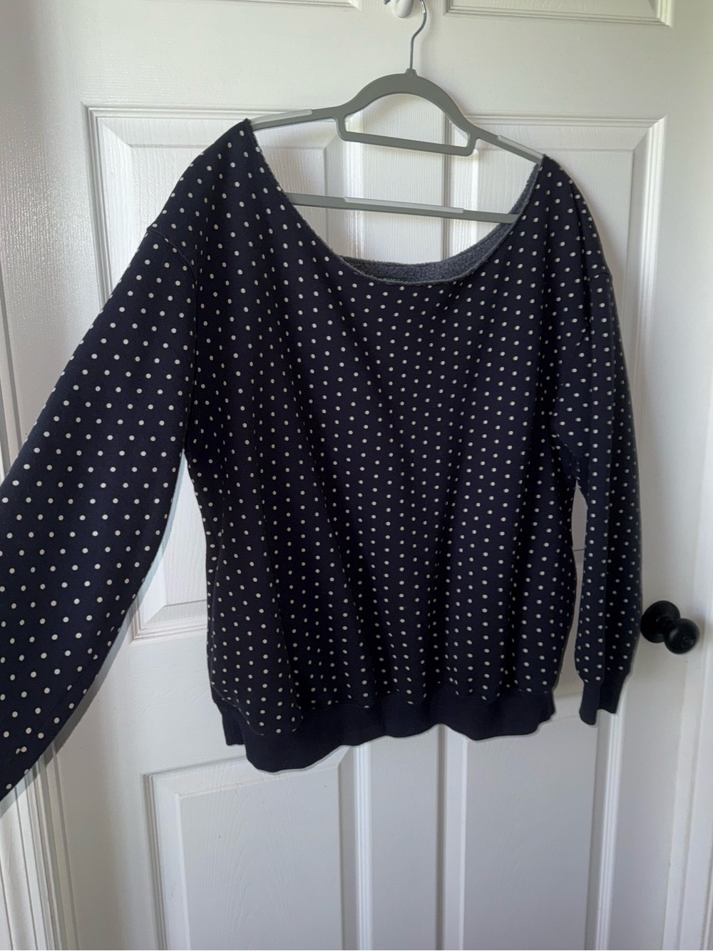 Navy Polka Dot Off the Shoulder Top